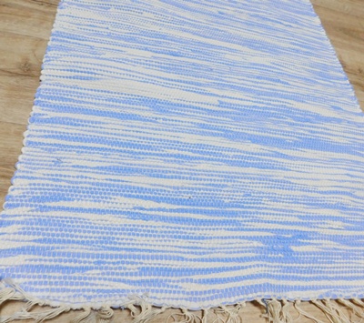 Rongyszőnyeg pamut középkék fehér csíkos 70x128cm