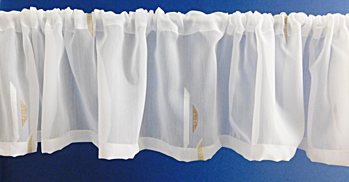 Fehér voila drapéria barna drapp nyírt mintával Justine 30x150cm