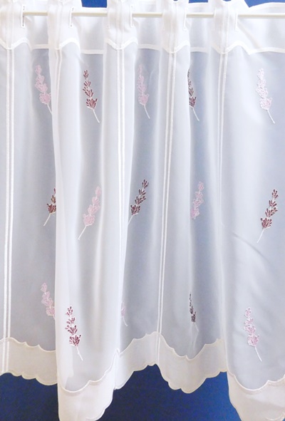 Fehér voila hímzett vitrage függöny levendulás 60x174cm maradék LEÉRTÉKELT!