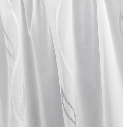 Fehér sable kész függöny Rosa szürke nyírt mintával 250x200cm